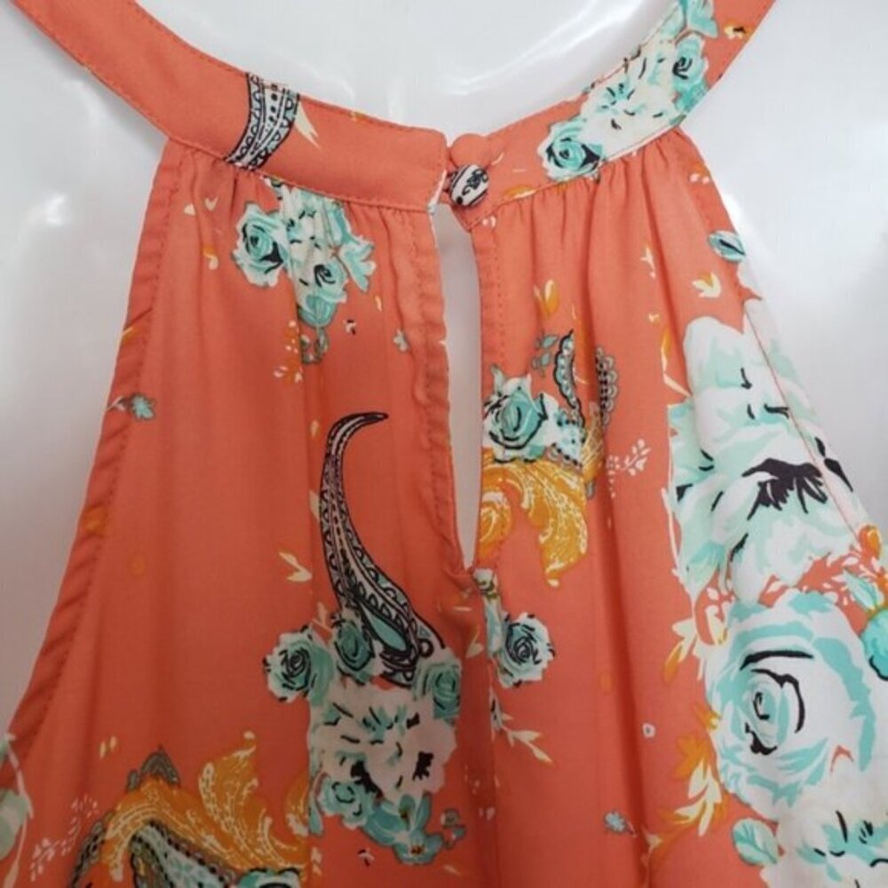 Torrid Floral Print High Neck Georgette Sleeveless Tank Top Size 1X Hi Low Hem - Picture 6 of 14